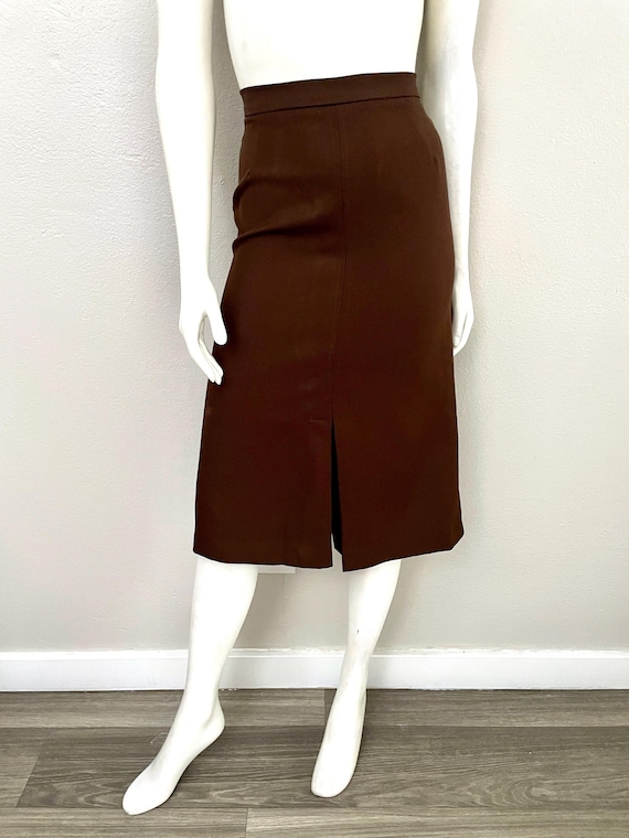 70's Brown Polyester, A Line Skirt (S)