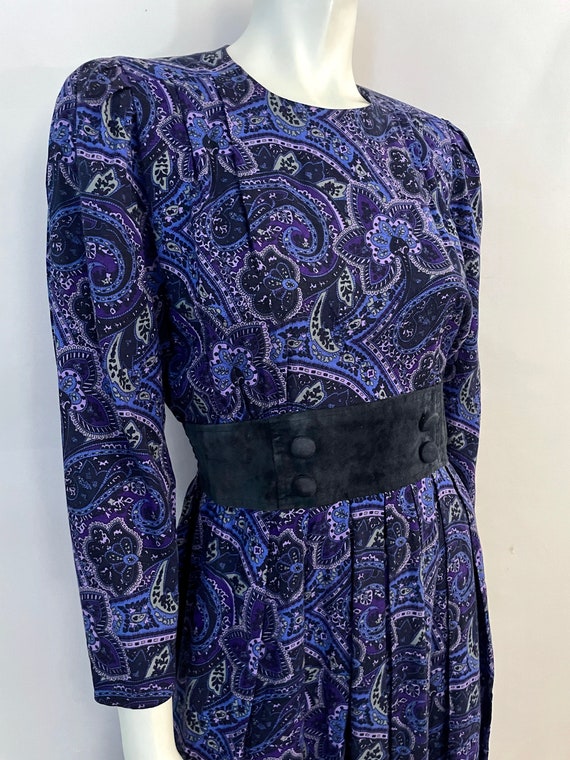 Vintage 80's Purple, Paisley, Long Sleeve, Dress … - image 3