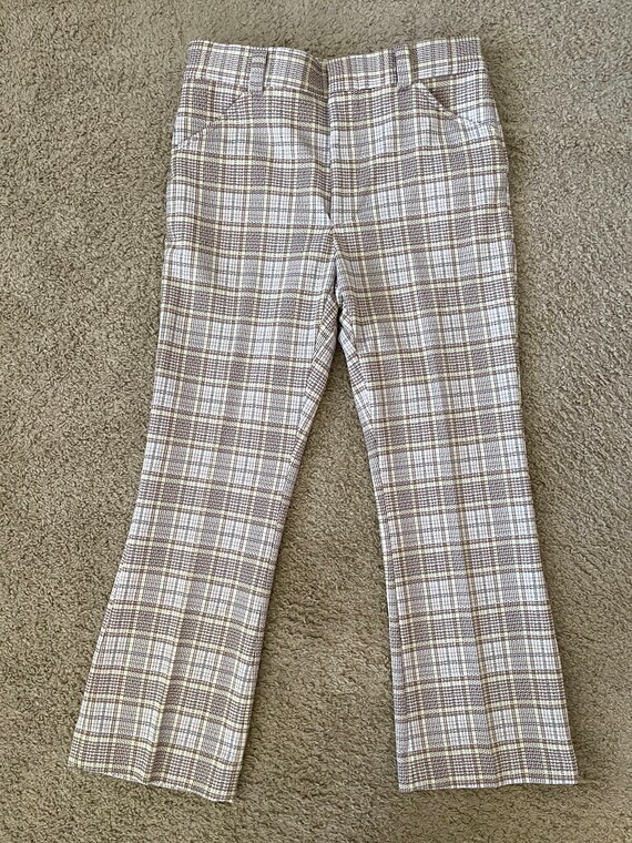 Vintage 70's White, Plaid Pants, Bootcut Leg (W34) - image 3