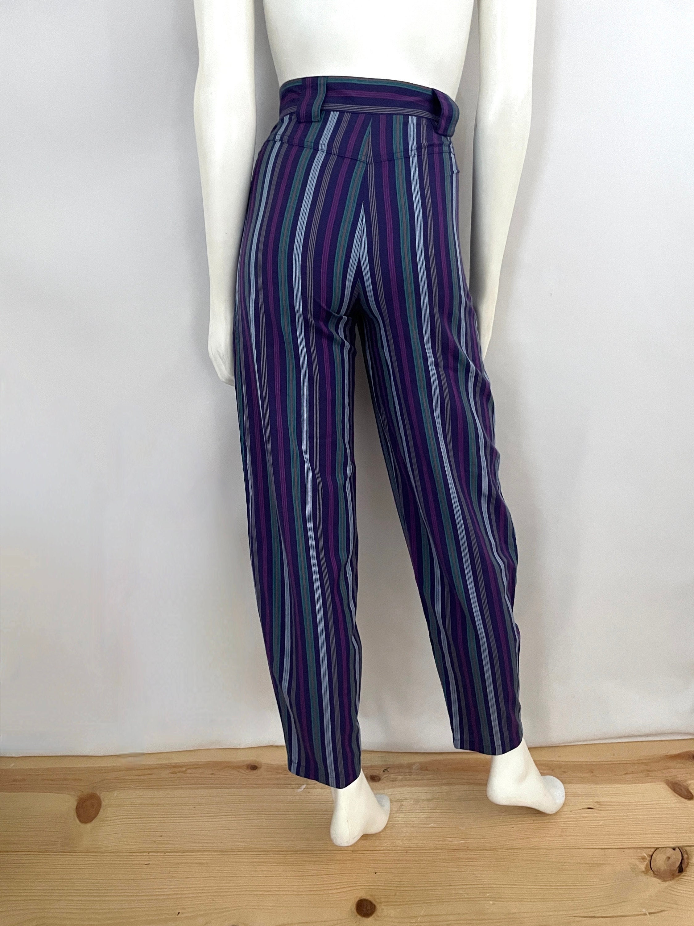 Vintage 80’s Laurel Escada, Navy, Striped, Tapered Pants (Size 0)