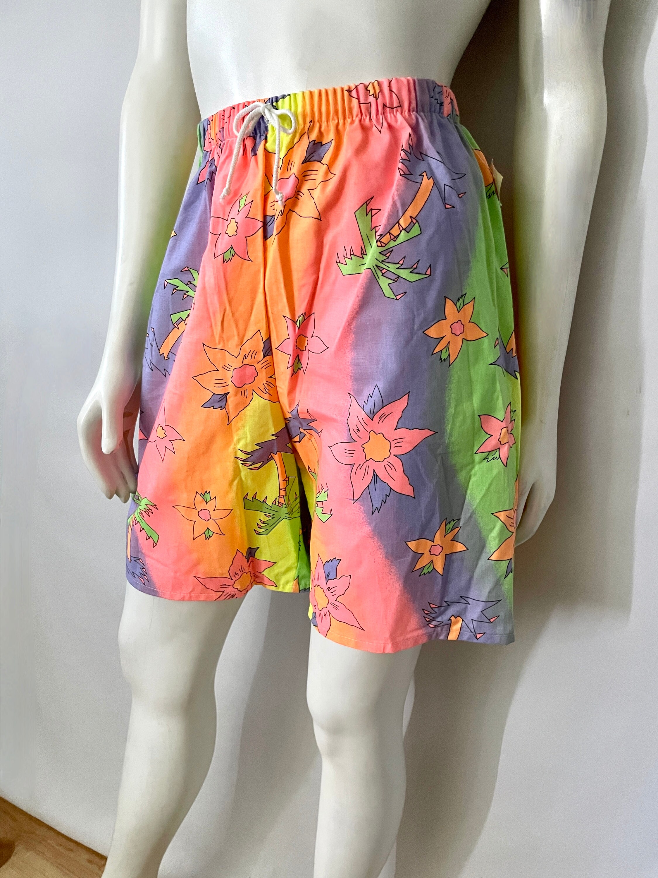 Vintage 80's Deadstock, Neon, Floral Shorts (XS/S) - Etsy