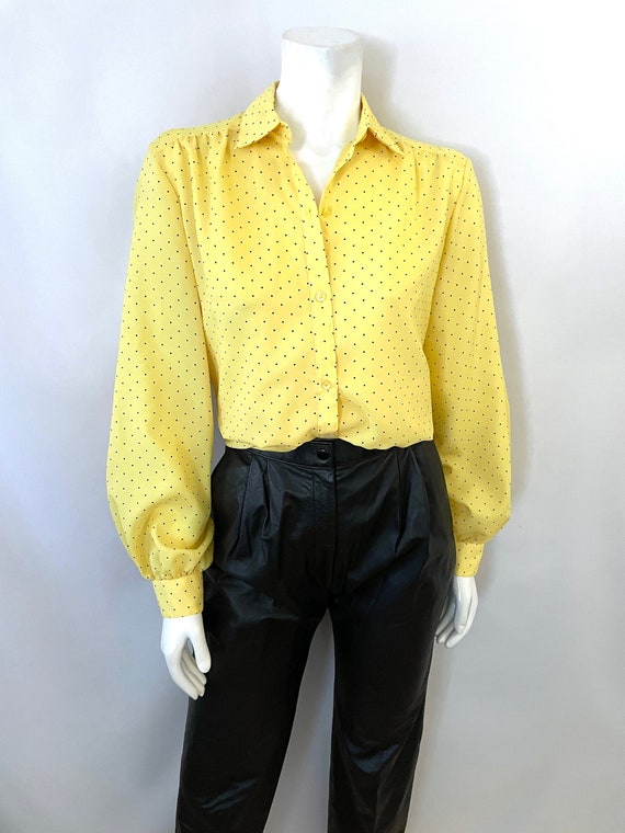 Vintage 80’s Lady Manhattan Yellow Polka Dot Blous