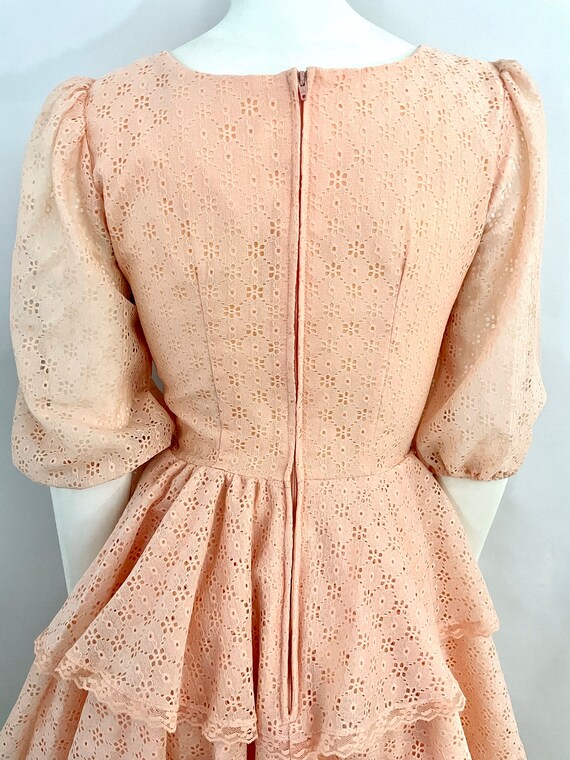 Vintage 70's Square Dancing Dress, Peach, Eyelet … - image 10