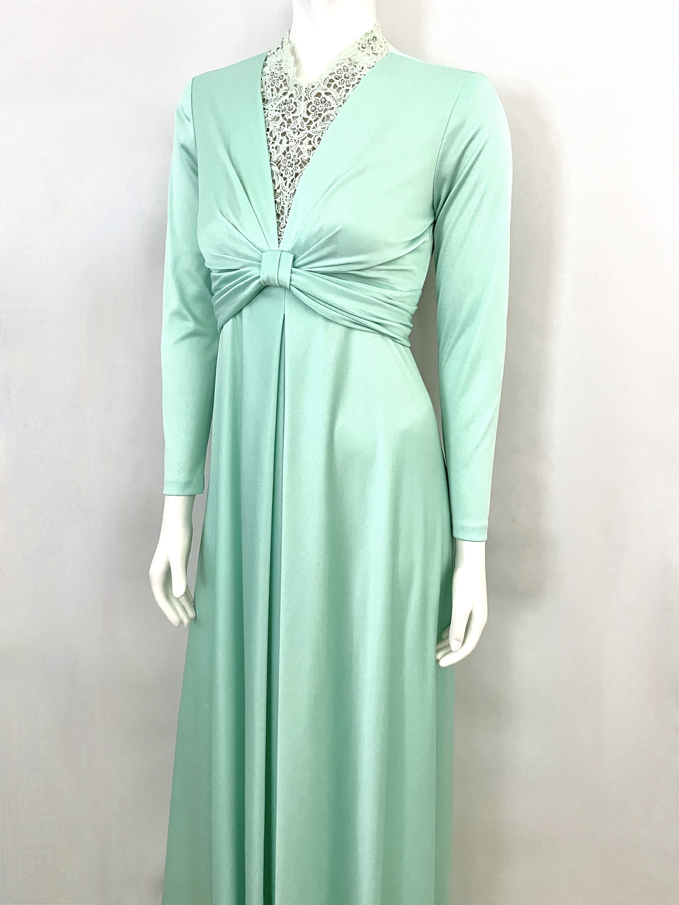 Mint Green Maxi Mint Maxi Dress With Sleeves Mint Green Floral Chiffon Wrap  Front V-Neck