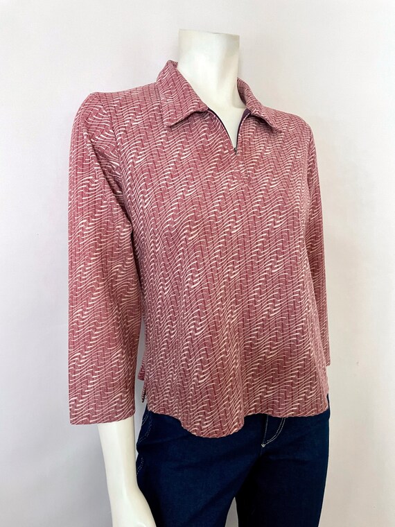 Vintage 60's Mod, Red, White, Half Sleeve, Zip Bl… - image 3