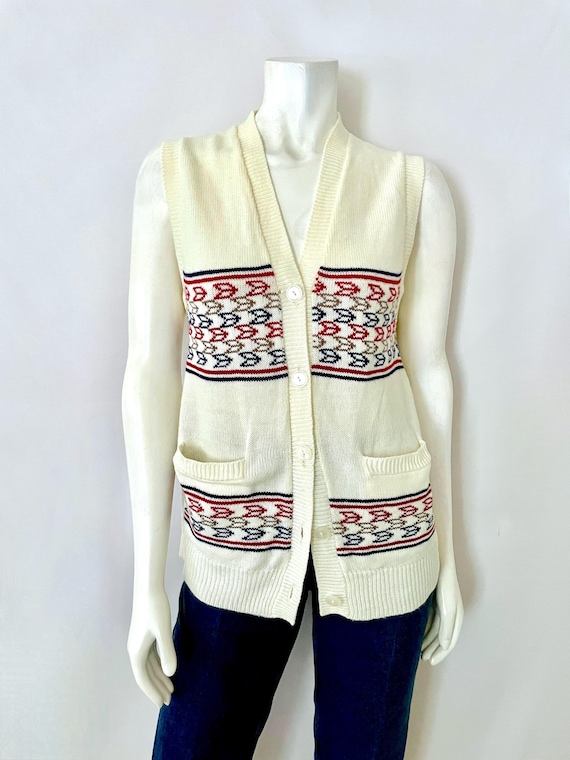 70's Cream, Sleeveless, Sweater Vest by Charsma (… - image 1