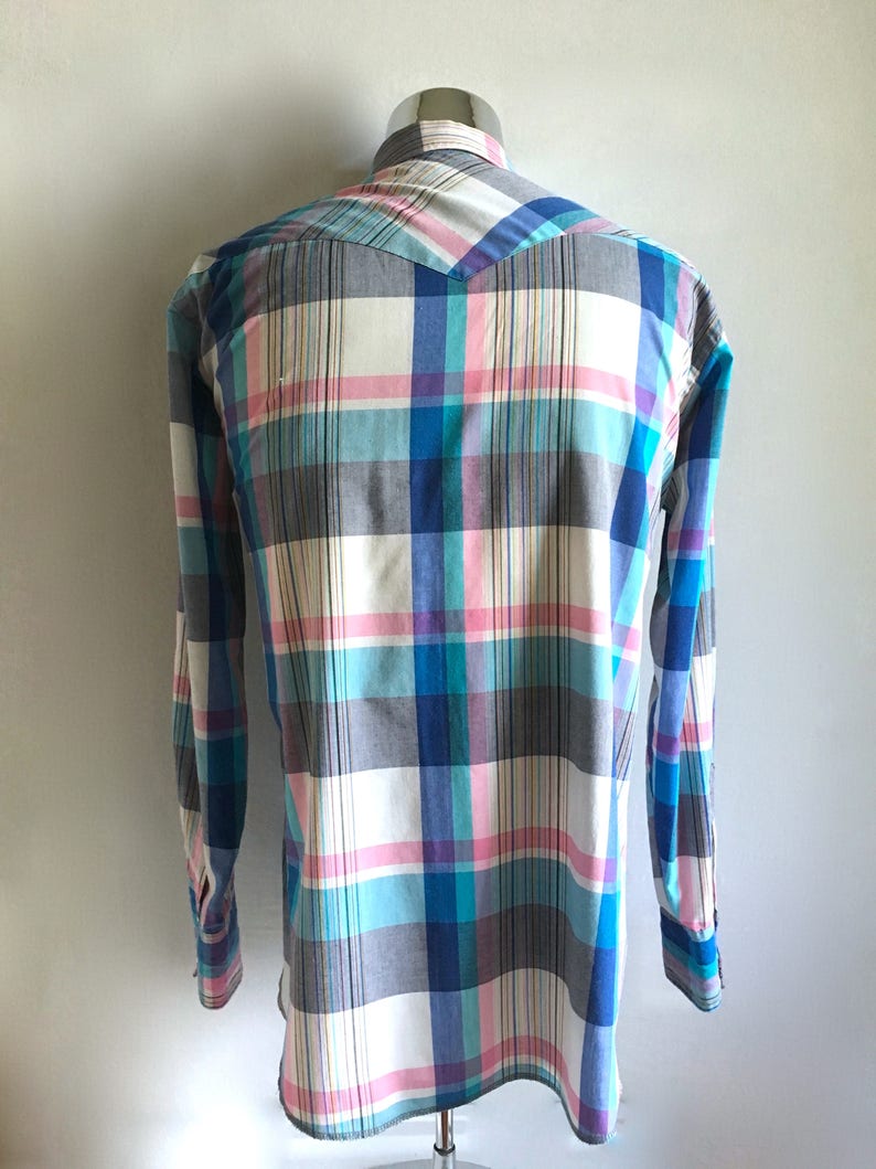 Plaid Snap Button Long Sleeve Vintage Mens 80/'s Wrangler Western Shirt L