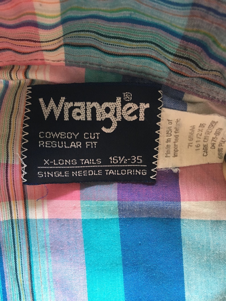 Plaid Snap Button Long Sleeve Vintage Mens 80/'s Wrangler Western Shirt L