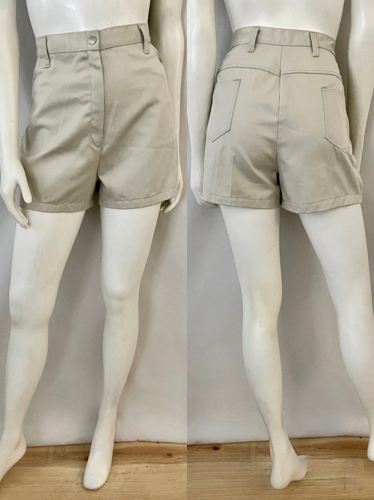 70s High Waist Khaki Shorts Extra Small, 24 Vintage Tan Pleated