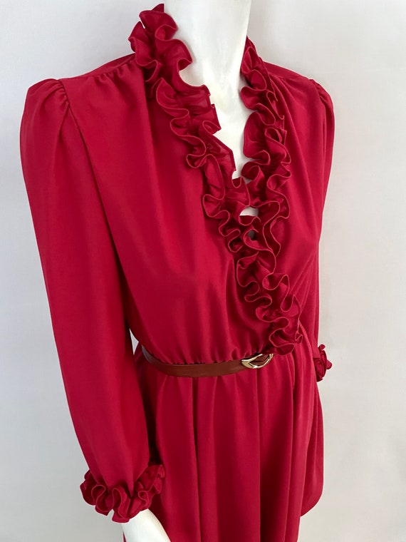 Vintage 70's Lady Carol, Red, Ruffle, Disco Dress… - image 4