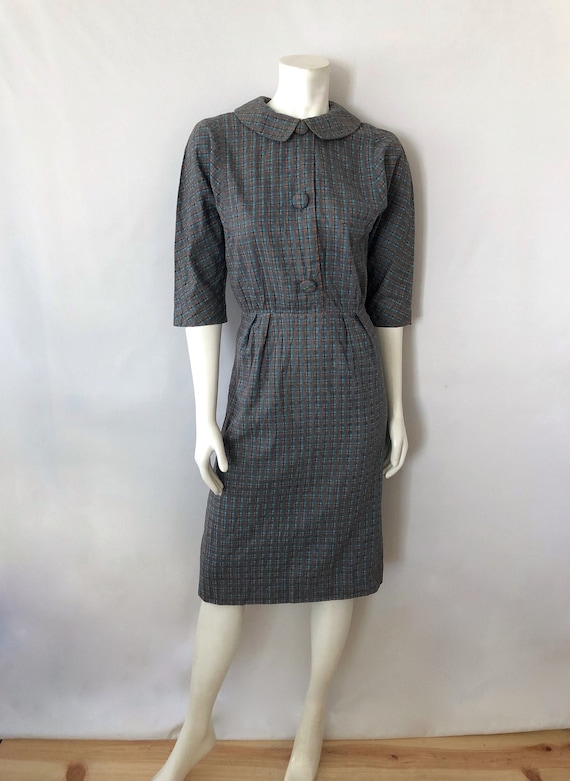 Vintage Women's 60's Mod, Gray, Geometric, Sleeved