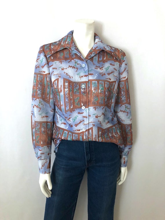 Vintage 70's Disco, Blue, Blouse, Long Sleeve, But