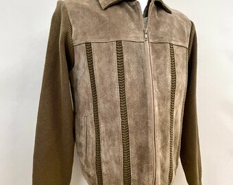 Vintage 80's Tan Suede, Zip up Sweater-jacket by Mervyn's (L
