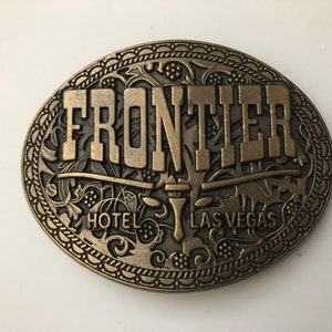 Vintage Belt Buckle 80's Frontier, Brass, Oval, Belt Buckle