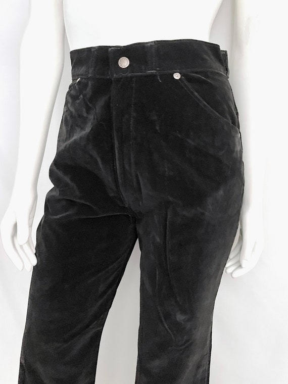 Vintage 70's Black, Velour, Bootcut Pants, (Size … - image 6