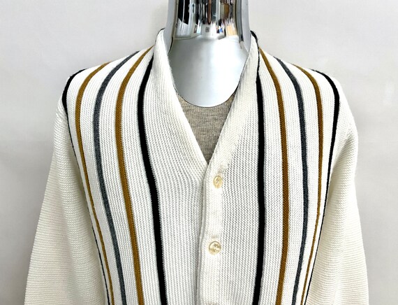 Vintage 60's Campus, Mod, Striped, Cardigan Sweat… - image 3