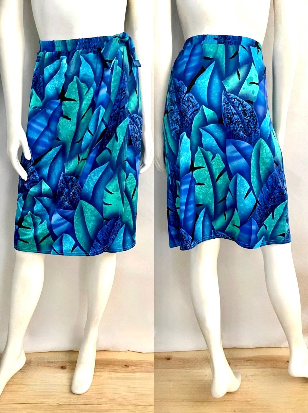 Vintage 80's Jantzen, Blue, Leaf, Swimwear, Wrap Skirt size 8/10 Etsy