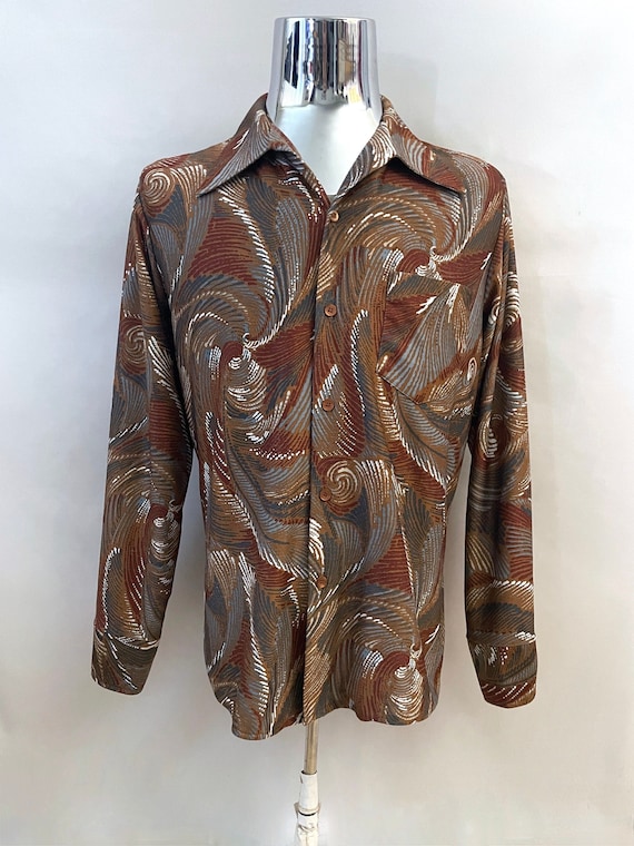 Vintage 70's Jantzen, Brown, Abstract Disco Shirt 