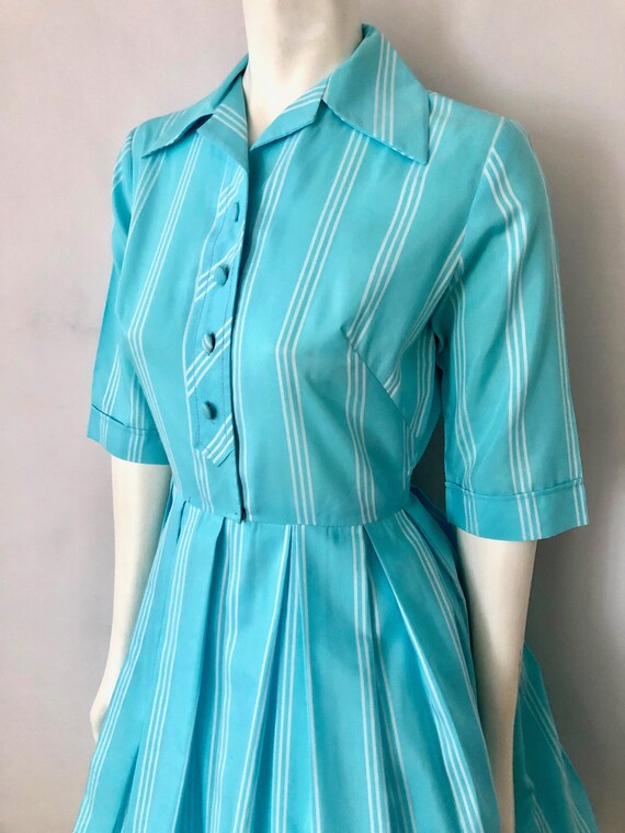 Vintage 50's Turquoise, Striped, Half Sleeve, Swi… - image 5