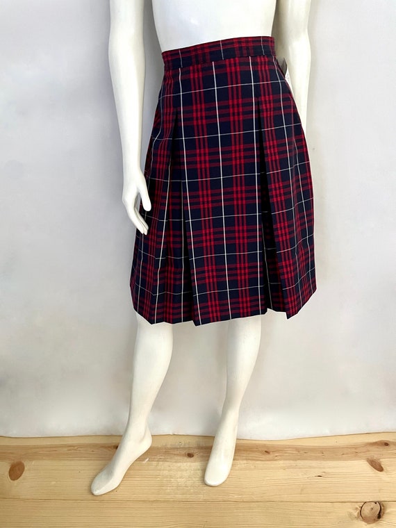 Vintage Women's 90's NOS Red Navy Plaid Pleated | Etsy