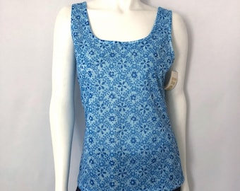 70's Deadstock, Blue, Floral, Tank Top (Size 8/10)