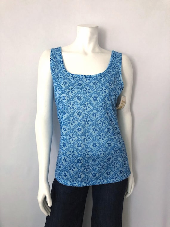 70's Deadstock, Blue, Floral, Tank Top (Size 8/10)