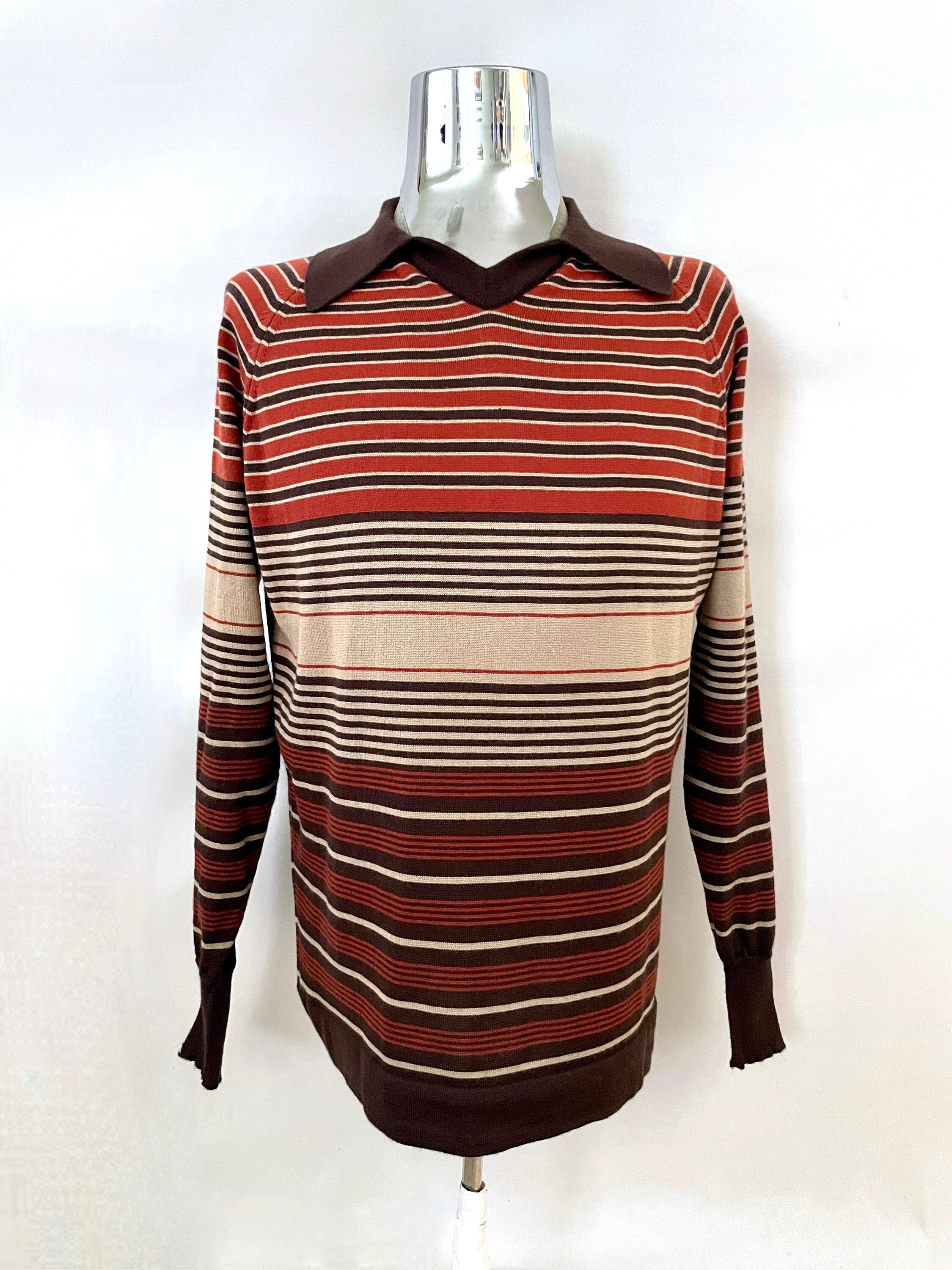 Men's 70's Brown, Striped, Knit Sweater by Puritan (XL) - Etsy