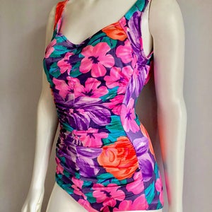 Vintage 80's Floral Swimsuit One Piece by Sandcastle S - Etsy