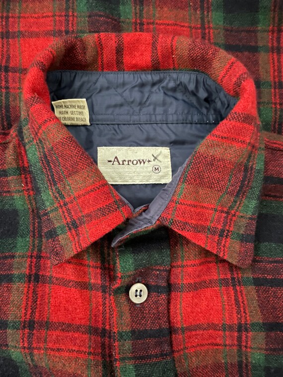 Vintage 80's Arrow, Red, Plaid, Wool, Flannel Shi… - image 5