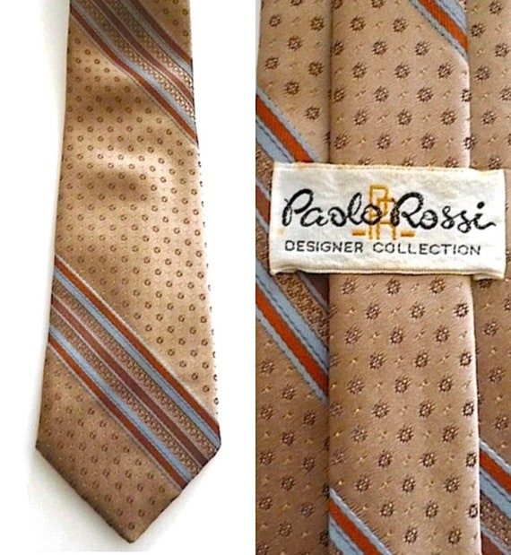 Vintage 80's Gold, Striped, Silk, Tie by Paolo Ros