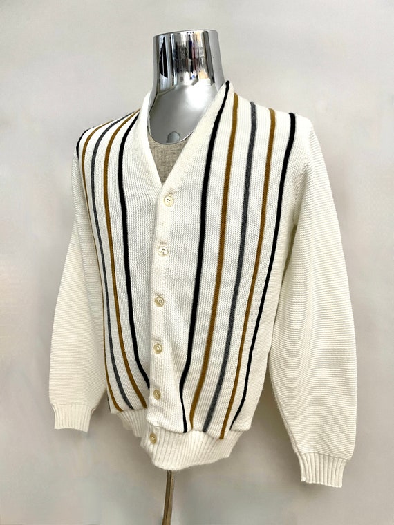 Vintage 60's Campus, Mod, Striped, Cardigan Sweat… - image 7