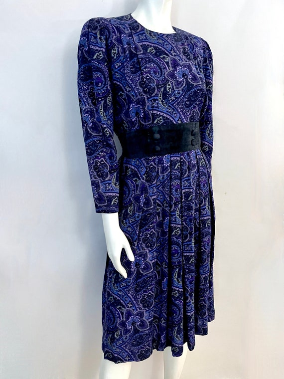 Vintage 80's Purple, Paisley, Long Sleeve, Dress … - image 2