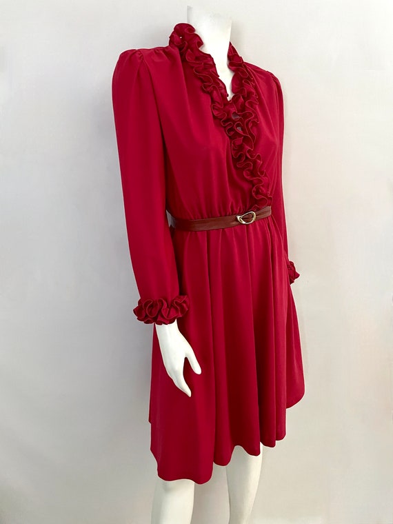 Vintage 70's Lady Carol, Red, Ruffle, Disco Dress… - image 2
