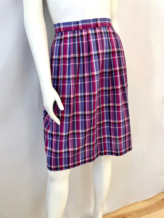 Vintage 70's Purple, Plaid, Skirt, Cotton, Knee L… - image 2