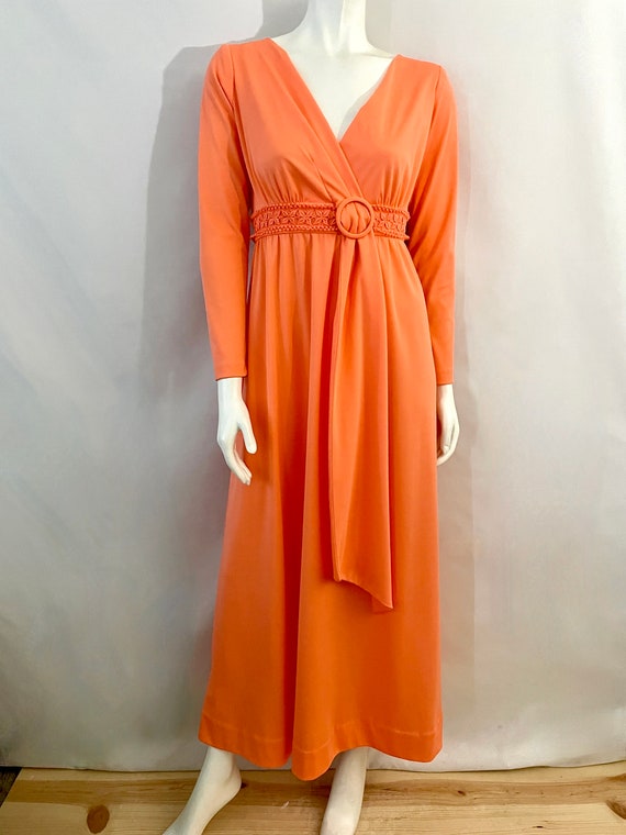 Vintage 70's Peach, Maxi Dress, Long Sleeve, Poly… - image 4