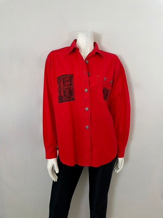 Vintage 80's Gitano, Red, Long Sleeve, Blouse (L/X