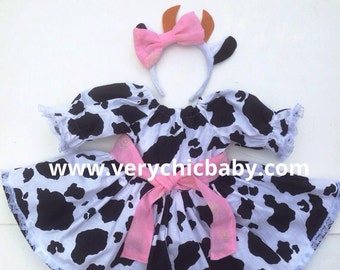 Cow Costume, Cow Dress, Farm Birthday Dress, Cow Birthday Outfit, Farm Animal Dress, Farm Party Dress, Cow Costume Girls, Animal Farm Dress