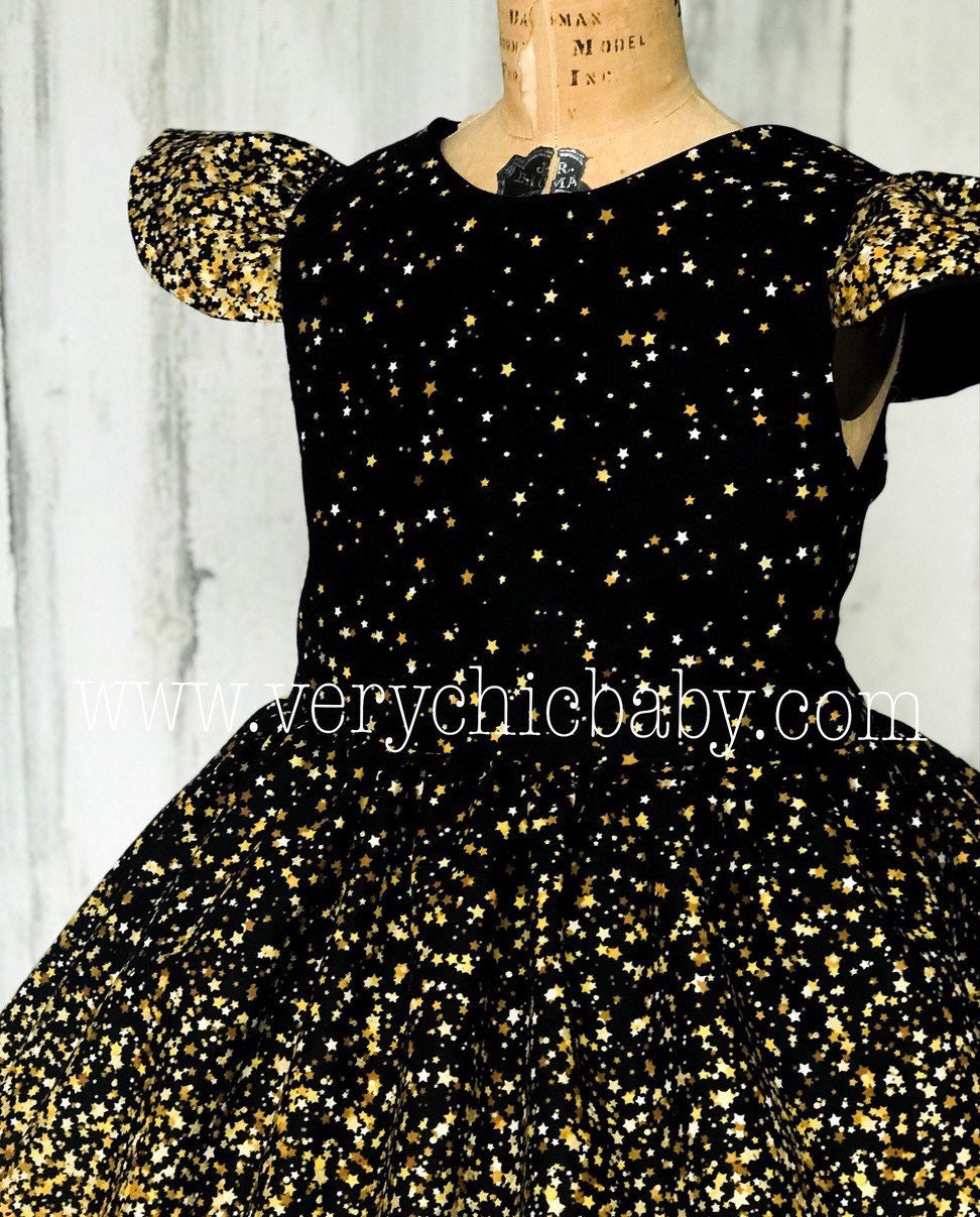 Falling Stars Dress, Girls Birthday Dress, Gold Dress, Space Dress - Etsy