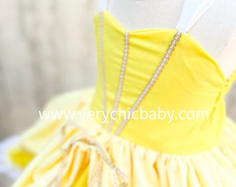 Belle Inspired Dress for Girls, Yellow Princess Costume, Beauty Inspired Birthday Dress, Fairytale Twirl Dress