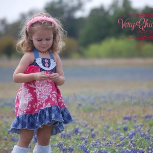 Girls Dress, Spring Dress, Summer Dress, Blue Jean Baby Ellie Halter Custom Dress,  Boutique Dress, Wildflower Dress