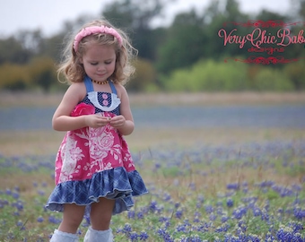 Girls Dress, Spring Dress, Summer Dress, Blue Jean Baby Ellie Halter Custom Dress,  Boutique Dress, Wildflower Dress