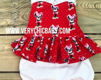 Minnie Mouse Birthday Dress, Tunic Set, Red Polka Dot