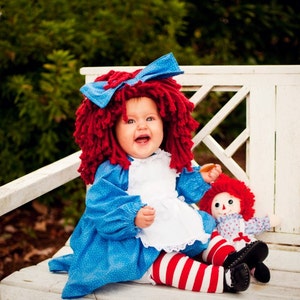 Adorable personnalisé Raggedy Ann Doll Baby Ragdoll Costume Robe & Bow Dress Up Pageant Halloween