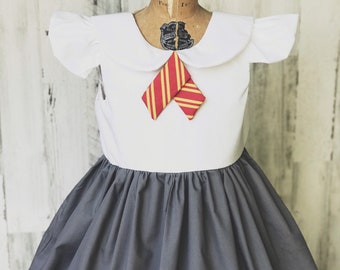 Wizard Dress for Girls, Magic School Costume, Storybook Uniform Dress, Boutique Twirl Dress, Halloween & Dress Up Outfit