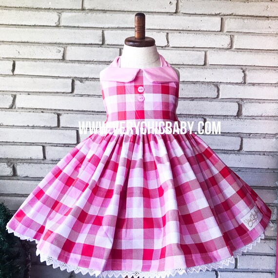 girls pink gingham dress
