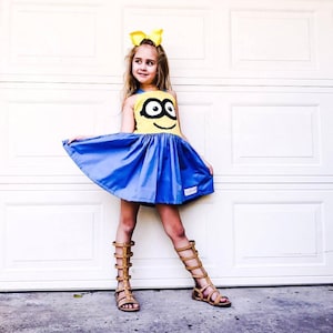 minion dress halloween PIIDUOO Yellow Costume for Adult Women Socks and shoes sold separately Adult Minions Bling Dress Costume Kids Minions Fancy Dress Costume