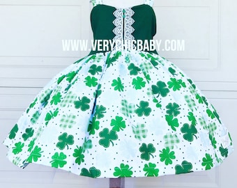 St Patricks Day Dress, Four Leaf Clover Skirt, Lace Detail