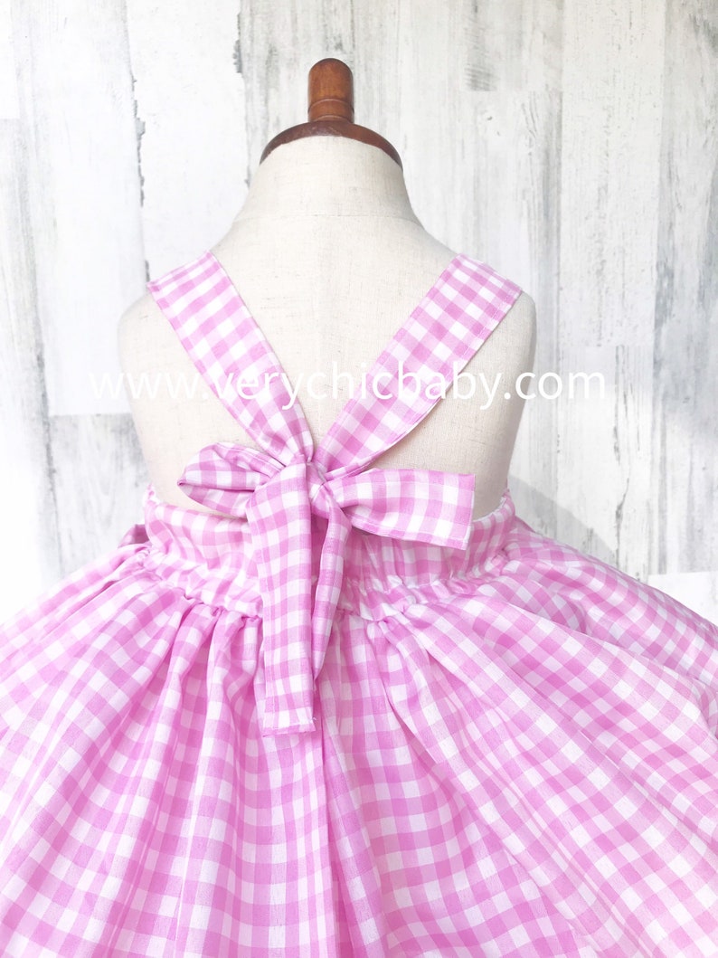 Girls Floral Gingham Dress Pink