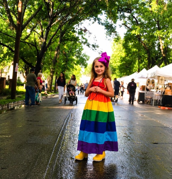 Rainbow Maxi Dress for Girls | Vintage Inspired Twirl Dress | Handmade Cotton Dress