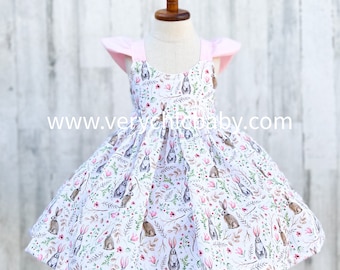 Bunny Easter Dress for Girls, Egg Hunt Outfit